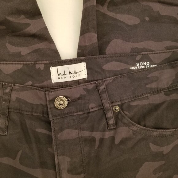 Nicole Miller Soho High Rise Skinny Grey & Black Camouflage Denim Jeans Size 8 - Picture 6 of 9